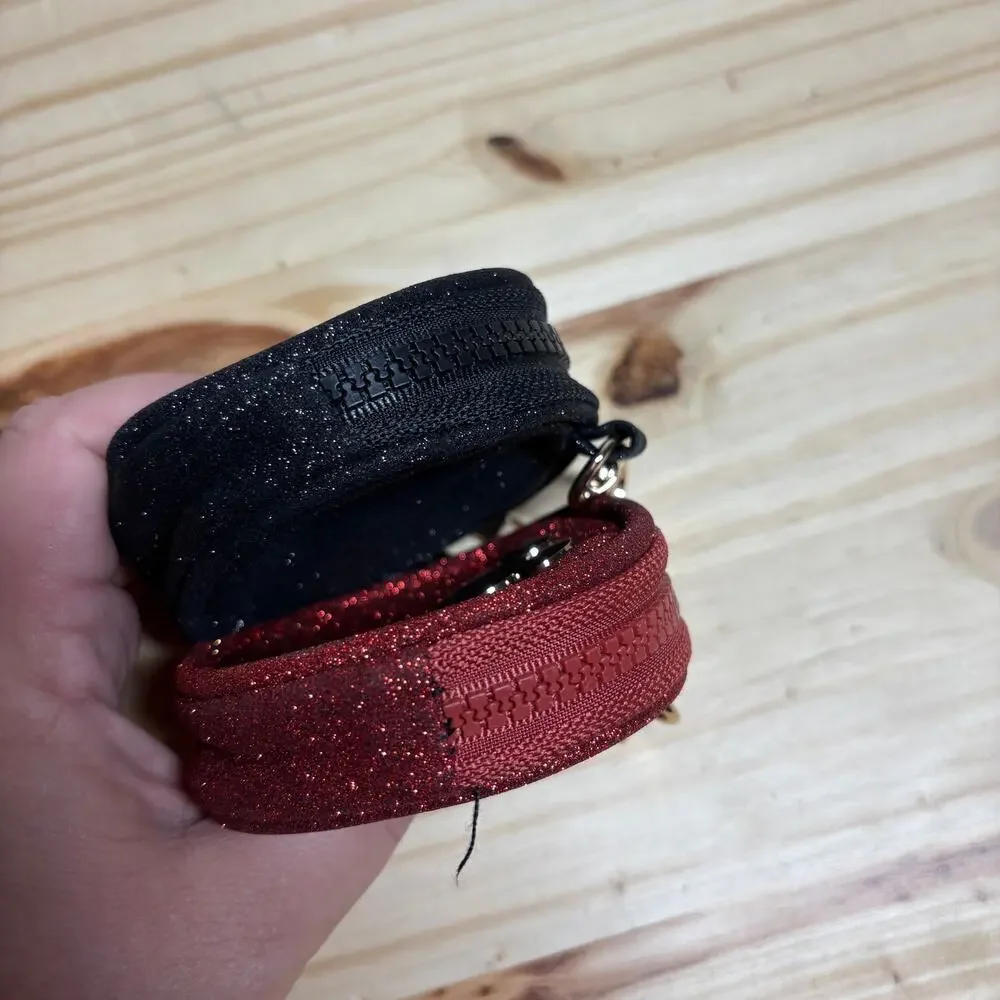 Disney Mickey Mouse Coin Purse Black Red Glitter Shimmer Zip Around -- Lot of 2